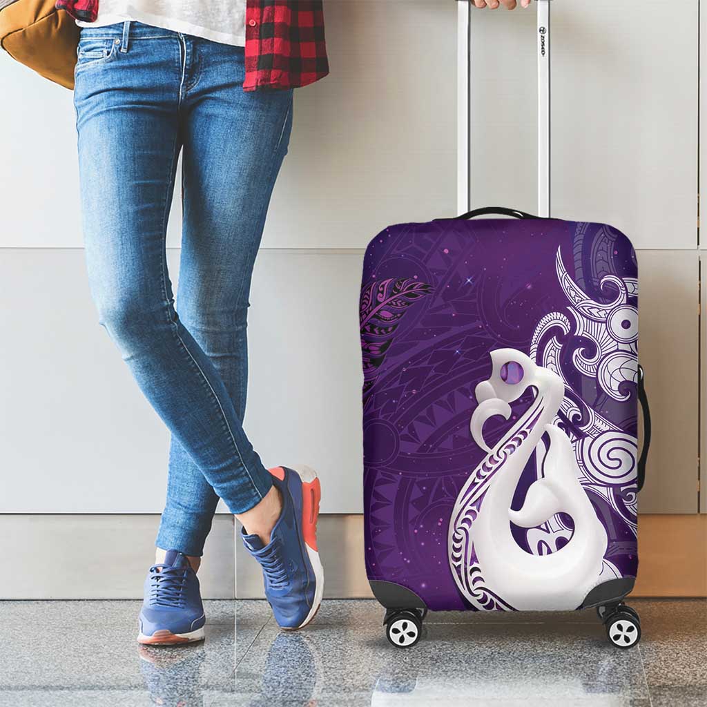 New Zealand Matariki Luggage Cover Maori Manaia Galaxy Silver Fern Purple Color