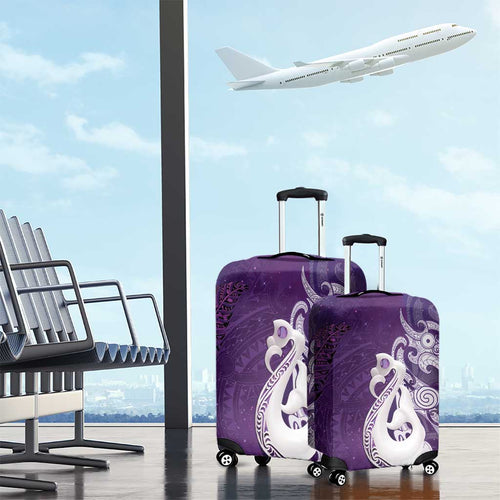 New Zealand Matariki Luggage Cover Maori Manaia Galaxy Silver Fern Purple Color