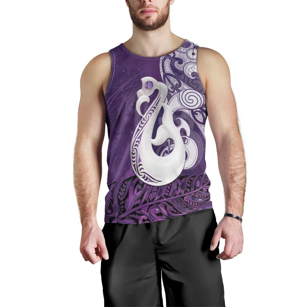 New Zealand Matariki Men Tank Top Maori Manaia Galaxy Silver Fern Purple Color