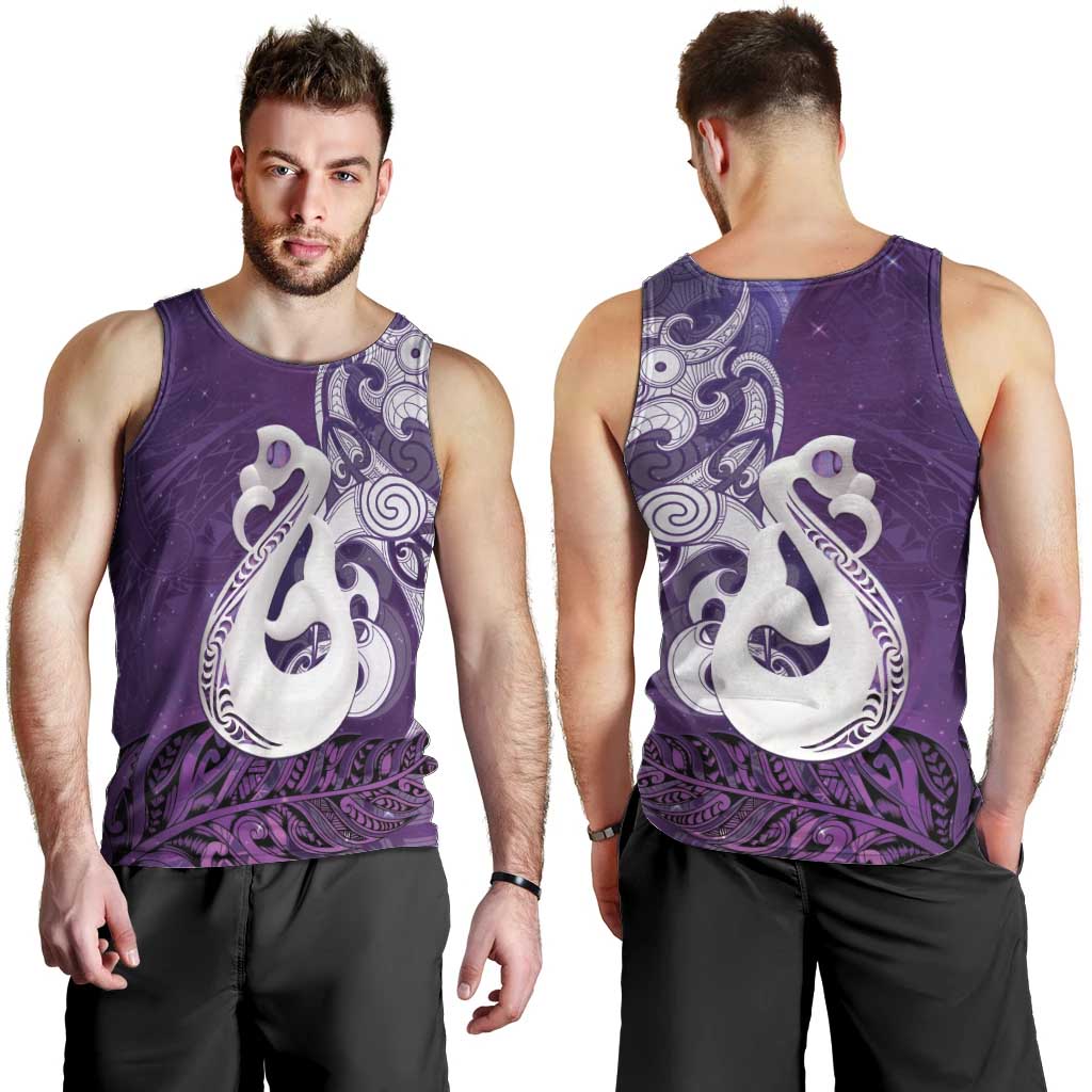 New Zealand Matariki Men Tank Top Maori Manaia Galaxy Silver Fern Purple Color