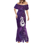 New Zealand Matariki Mermaid Dress Maori Manaia Galaxy Silver Fern Purple Color