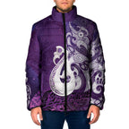 New Zealand Matariki Padded Jacket Maori Manaia Galaxy Silver Fern Purple Color