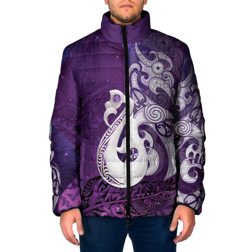 New Zealand Matariki Padded Jacket Maori Manaia Galaxy Silver Fern Purple Color