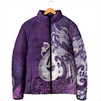 New Zealand Matariki Padded Jacket Maori Manaia Galaxy Silver Fern Purple Color