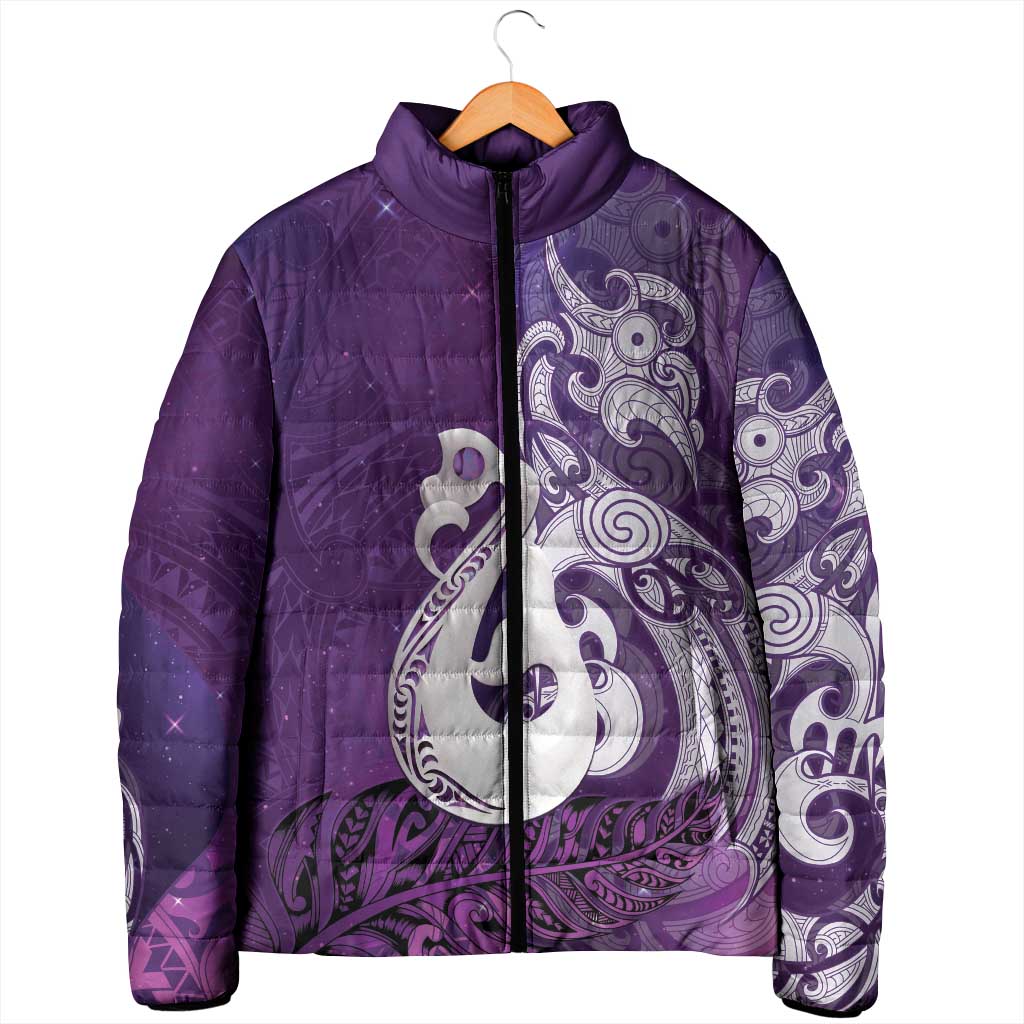 New Zealand Matariki Padded Jacket Maori Manaia Galaxy Silver Fern Purple Color