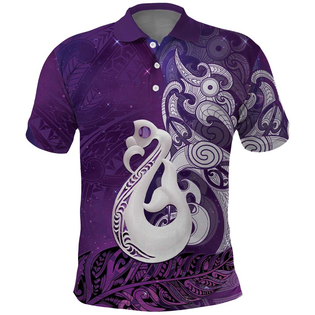New Zealand Matariki Polo Shirt Maori Manaia Galaxy Silver Fern Purple Color