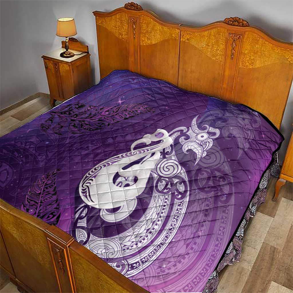 New Zealand Matariki Quilt Maori Manaia Galaxy Silver Fern Purple Color