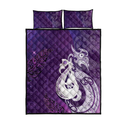 New Zealand Matariki Quilt Bed Set Maori Manaia Galaxy Silver Fern Purple Color