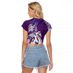 New Zealand Matariki Raglan Cropped T Shirt Maori Manaia Galaxy Silver Fern Purple Color