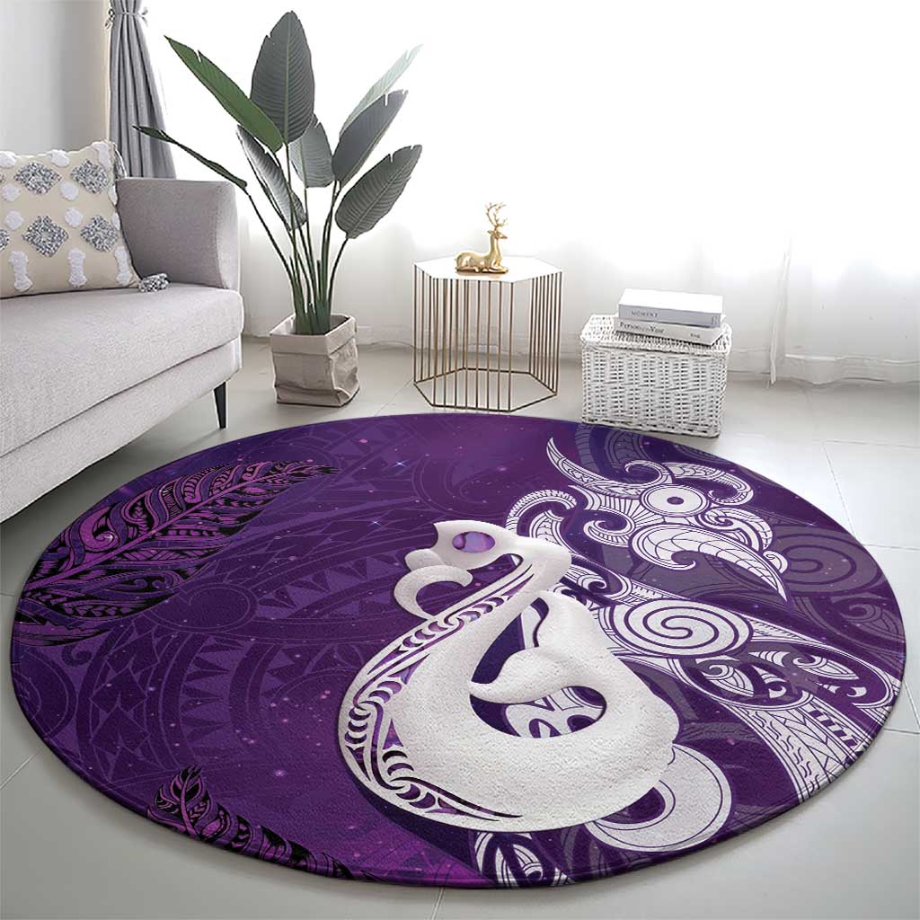 New Zealand Matariki Round Carpet Maori Manaia Galaxy Silver Fern Purple Color