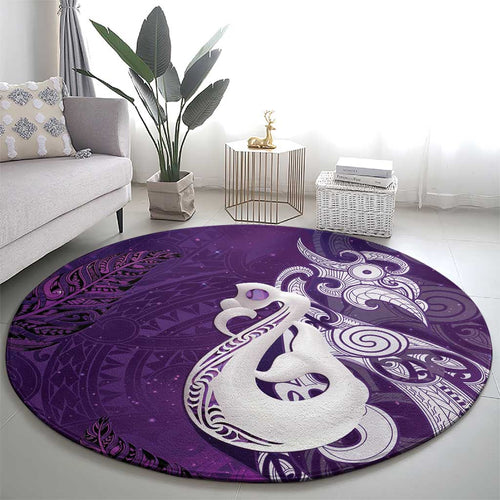 New Zealand Matariki Round Carpet Maori Manaia Galaxy Silver Fern Purple Color