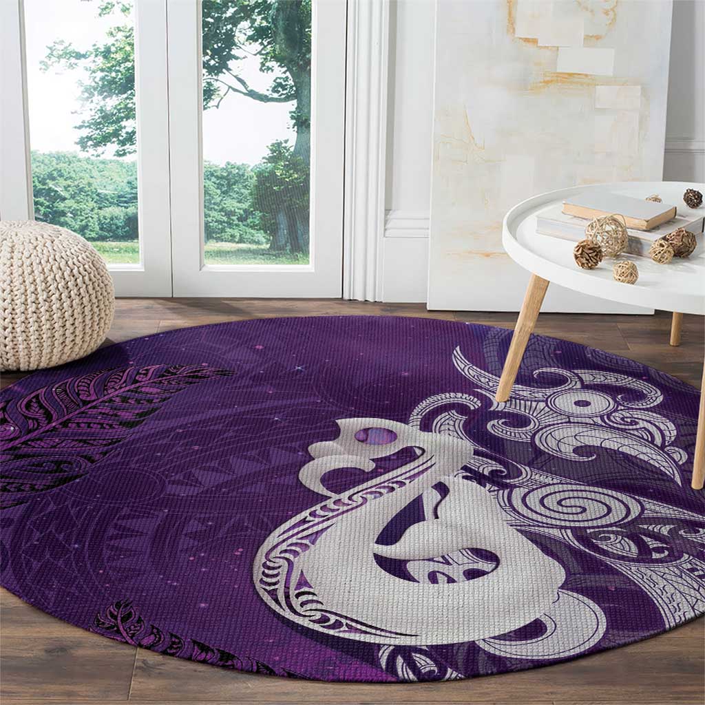 New Zealand Matariki Round Carpet Maori Manaia Galaxy Silver Fern Purple Color