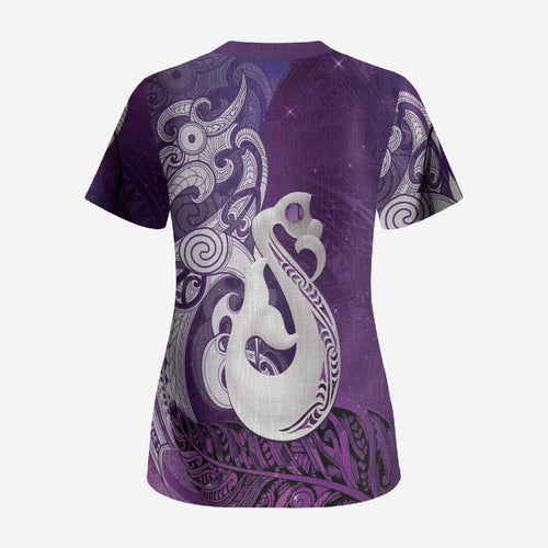 New Zealand Matariki Scrub Top Maori Manaia Galaxy Silver Fern Purple Color