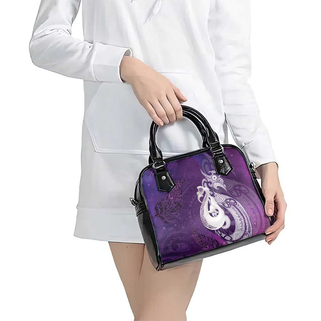 New Zealand Matariki Shoulder Handbag Maori Manaia Galaxy Silver Fern Purple Color