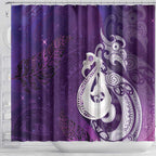 New Zealand Matariki Shower Curtain Maori Manaia Galaxy Silver Fern Purple Color
