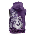 New Zealand Matariki Sleeveless Hoodie Maori Manaia Galaxy Silver Fern Purple Color