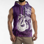 New Zealand Matariki Sleeveless Hoodie Maori Manaia Galaxy Silver Fern Purple Color