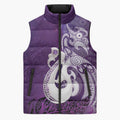 New Zealand Matariki Sleeveless Puffer Jacket Maori Manaia Galaxy Silver Fern Purple Color