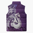New Zealand Matariki Sleeveless Puffer Jacket Maori Manaia Galaxy Silver Fern Purple Color