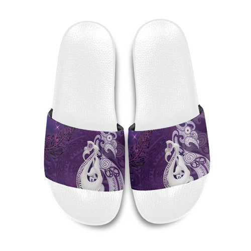 New Zealand Matariki Slide Sandals Maori Manaia Galaxy Silver Fern Purple Color