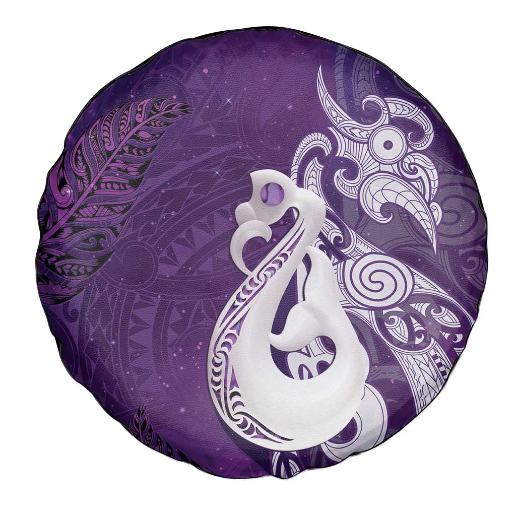 New Zealand Matariki Spare Tire Cover Maori Manaia Galaxy Silver Fern Purple Color