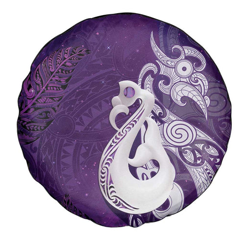 New Zealand Matariki Spare Tire Cover Maori Manaia Galaxy Silver Fern Purple Color