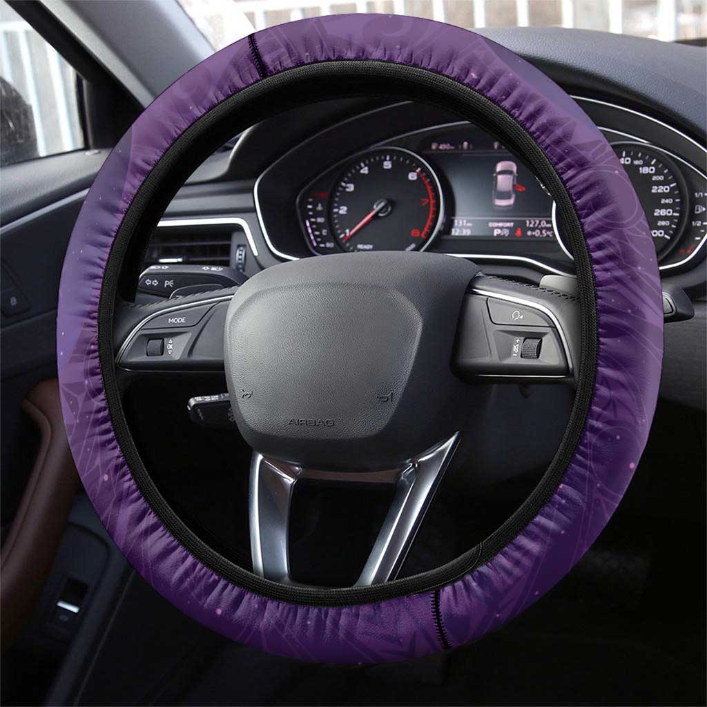 New Zealand Matariki Steering Wheel Cover Maori Manaia Galaxy Silver Fern Purple Color