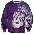 New Zealand Matariki Sweatshirt Maori Manaia Galaxy Silver Fern Purple Color