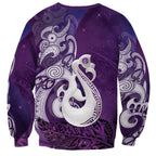 New Zealand Matariki Sweatshirt Maori Manaia Galaxy Silver Fern Purple Color