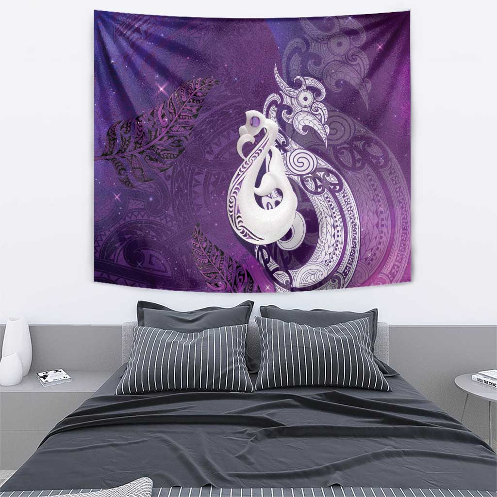 New Zealand Matariki Tapestry Maori Manaia Galaxy Silver Fern Purple Color