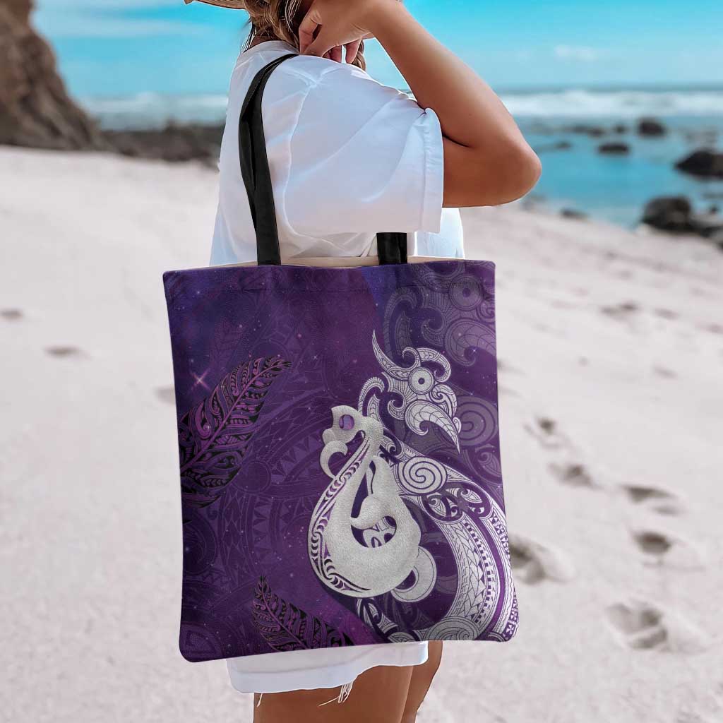 New Zealand Matariki Tote Bag Maori Manaia Galaxy Silver Fern Purple Color
