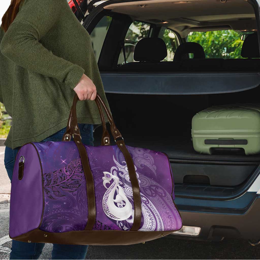 New Zealand Matariki Travel Bag Maori Manaia Galaxy Silver Fern Purple Color