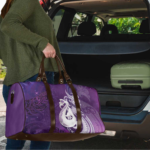New Zealand Matariki Travel Bag Maori Manaia Galaxy Silver Fern Purple Color