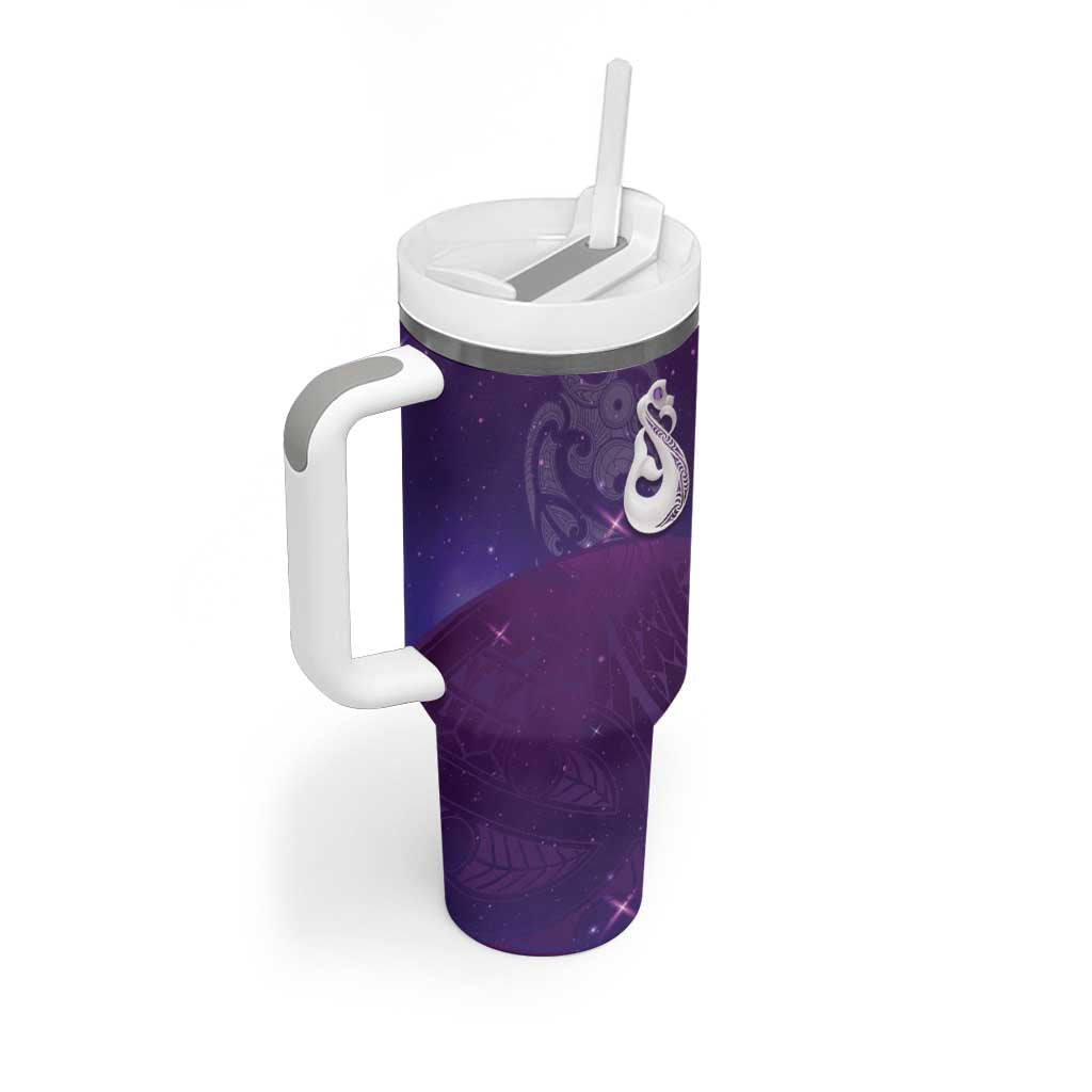 New Zealand Matariki Tumbler With Handle Maori Manaia Galaxy Silver Fern Purple Color