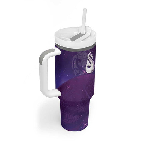 New Zealand Matariki Tumbler With Handle Maori Manaia Galaxy Silver Fern Purple Color
