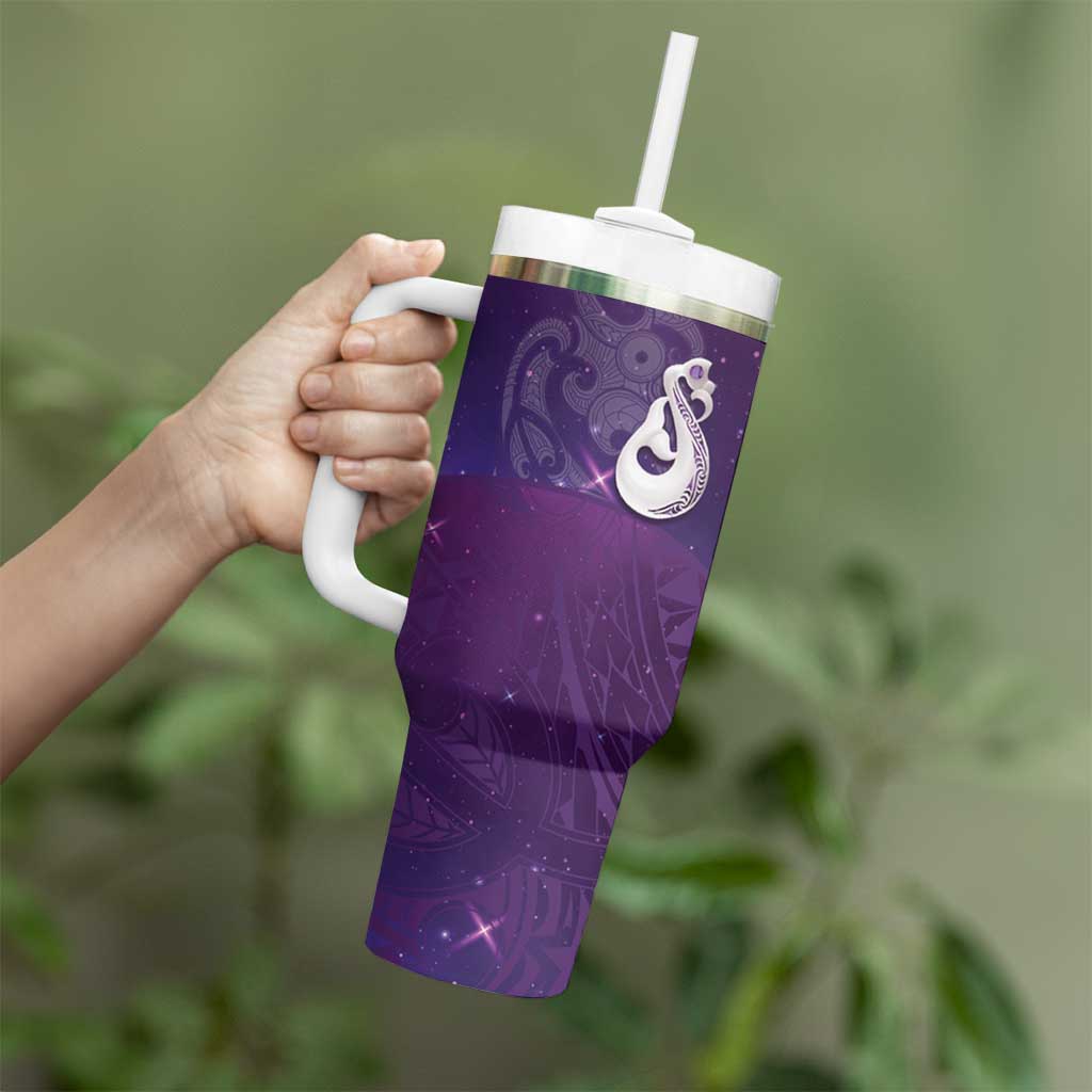 New Zealand Matariki Tumbler With Handle Maori Manaia Galaxy Silver Fern Purple Color