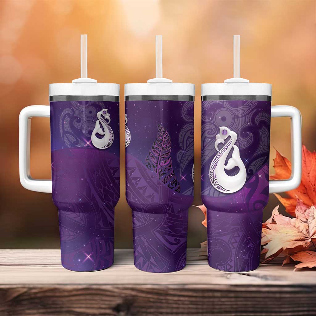 New Zealand Matariki Tumbler With Handle Maori Manaia Galaxy Silver Fern Purple Color