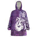New Zealand Matariki Wearable Blanket Hoodie Maori Manaia Galaxy Silver Fern Purple Color