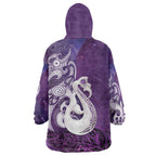 New Zealand Matariki Wearable Blanket Hoodie Maori Manaia Galaxy Silver Fern Purple Color