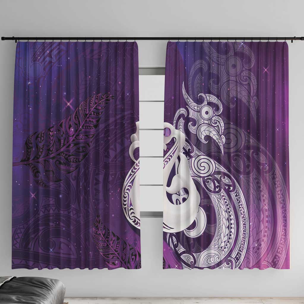 New Zealand Matariki Window Curtain Maori Manaia Galaxy Silver Fern Purple Color