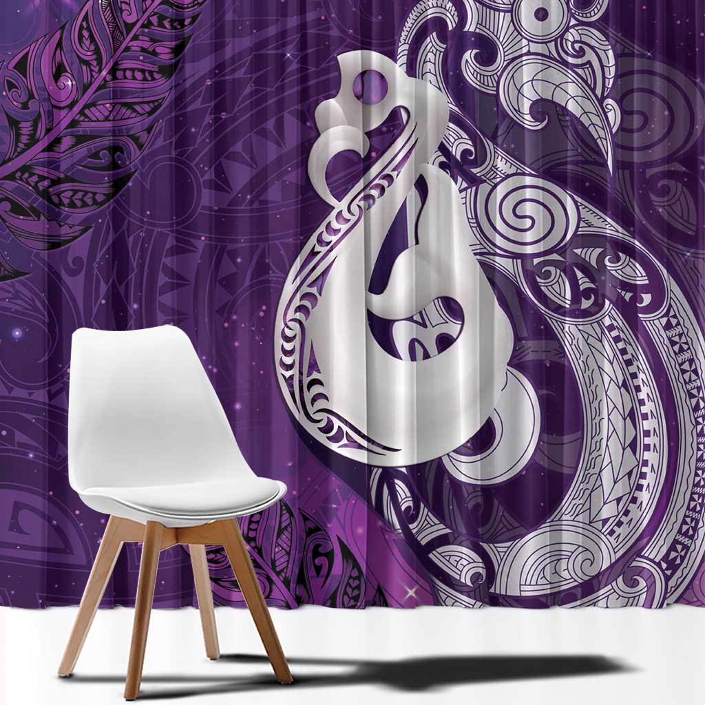 New Zealand Matariki Window Curtain Maori Manaia Galaxy Silver Fern Purple Color