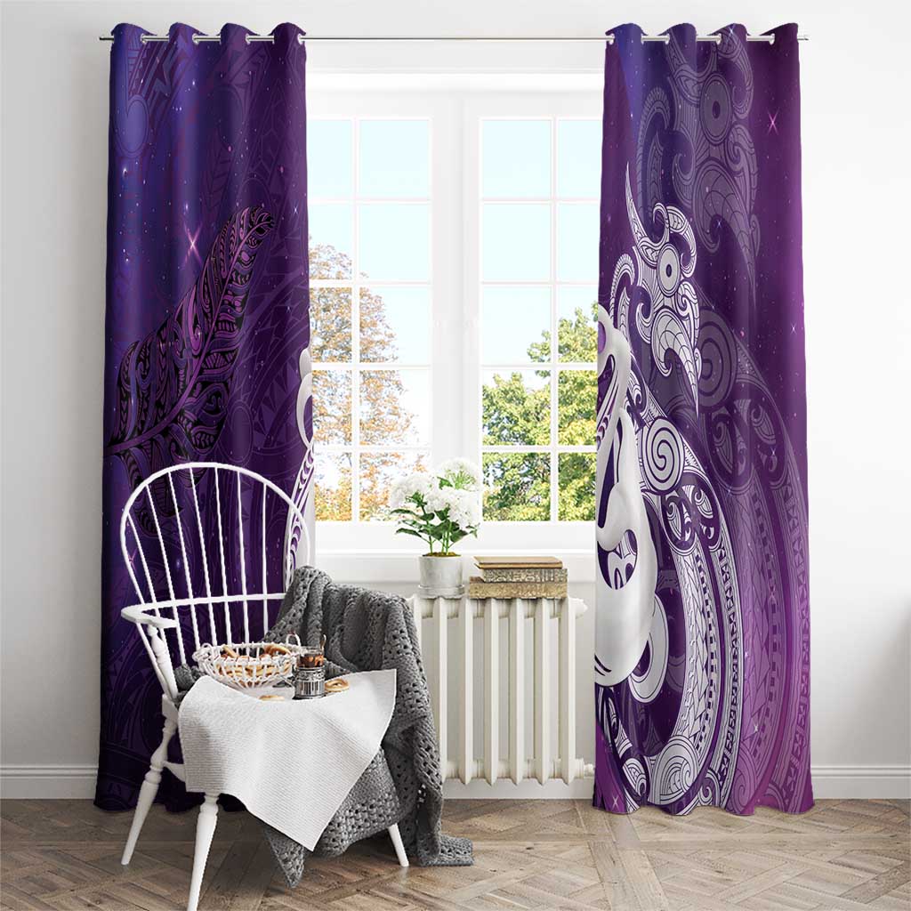 New Zealand Matariki Window Curtain Maori Manaia Galaxy Silver Fern Purple Color