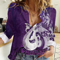 New Zealand Matariki Women Casual Shirt Maori Manaia Galaxy Silver Fern Purple Color