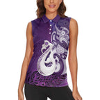 New Zealand Matariki Women Sleeveless Polo Shirt Maori Manaia Galaxy Silver Fern Purple Color