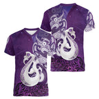 New Zealand Matariki Women V-Neck T-Shirt Maori Manaia Galaxy Silver Fern Purple Color