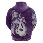 New Zealand Matariki Zip Hoodie Maori Manaia Galaxy Silver Fern Purple Color