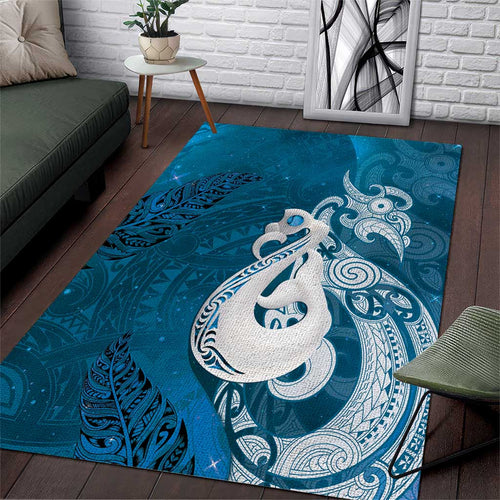 New Zealand Matariki Area Rug Maori Manaia Galaxy Silver Fern Blue Color