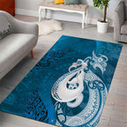 New Zealand Matariki Area Rug Maori Manaia Galaxy Silver Fern Blue Color
