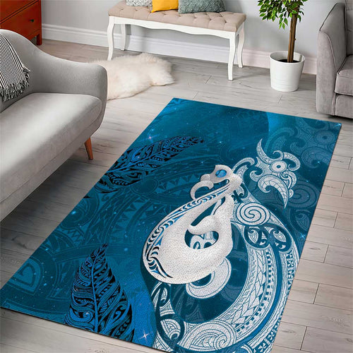 New Zealand Matariki Area Rug Maori Manaia Galaxy Silver Fern Blue Color