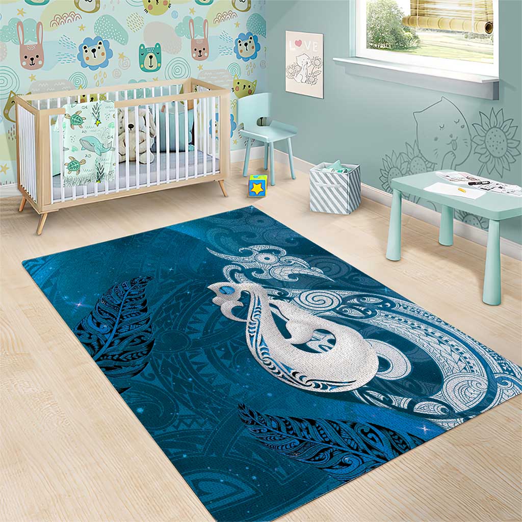 New Zealand Matariki Area Rug Maori Manaia Galaxy Silver Fern Blue Color